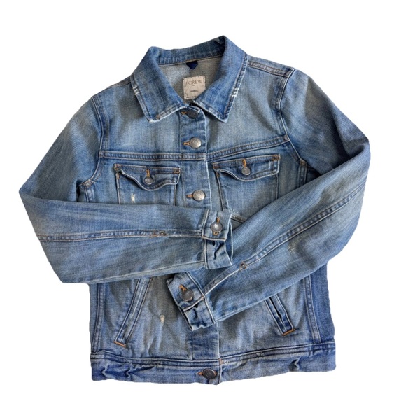 J. Crew Women’s Denim Jacket Silver Embossed Logo Buttons XXS - Picture 5 of 8